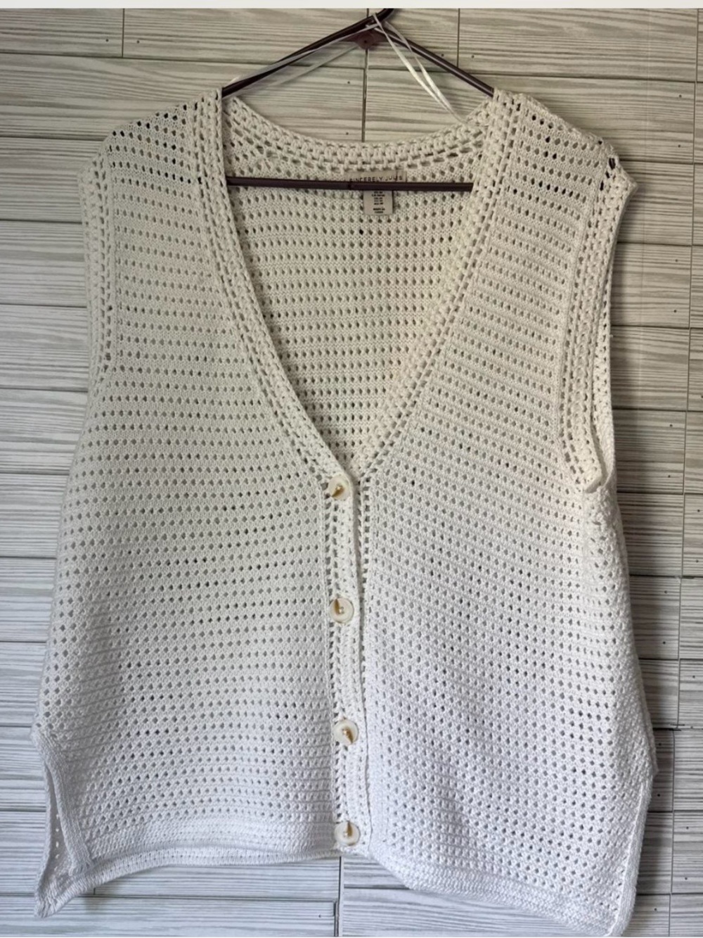 Sincerely Jules White Open-Knit Button Vest